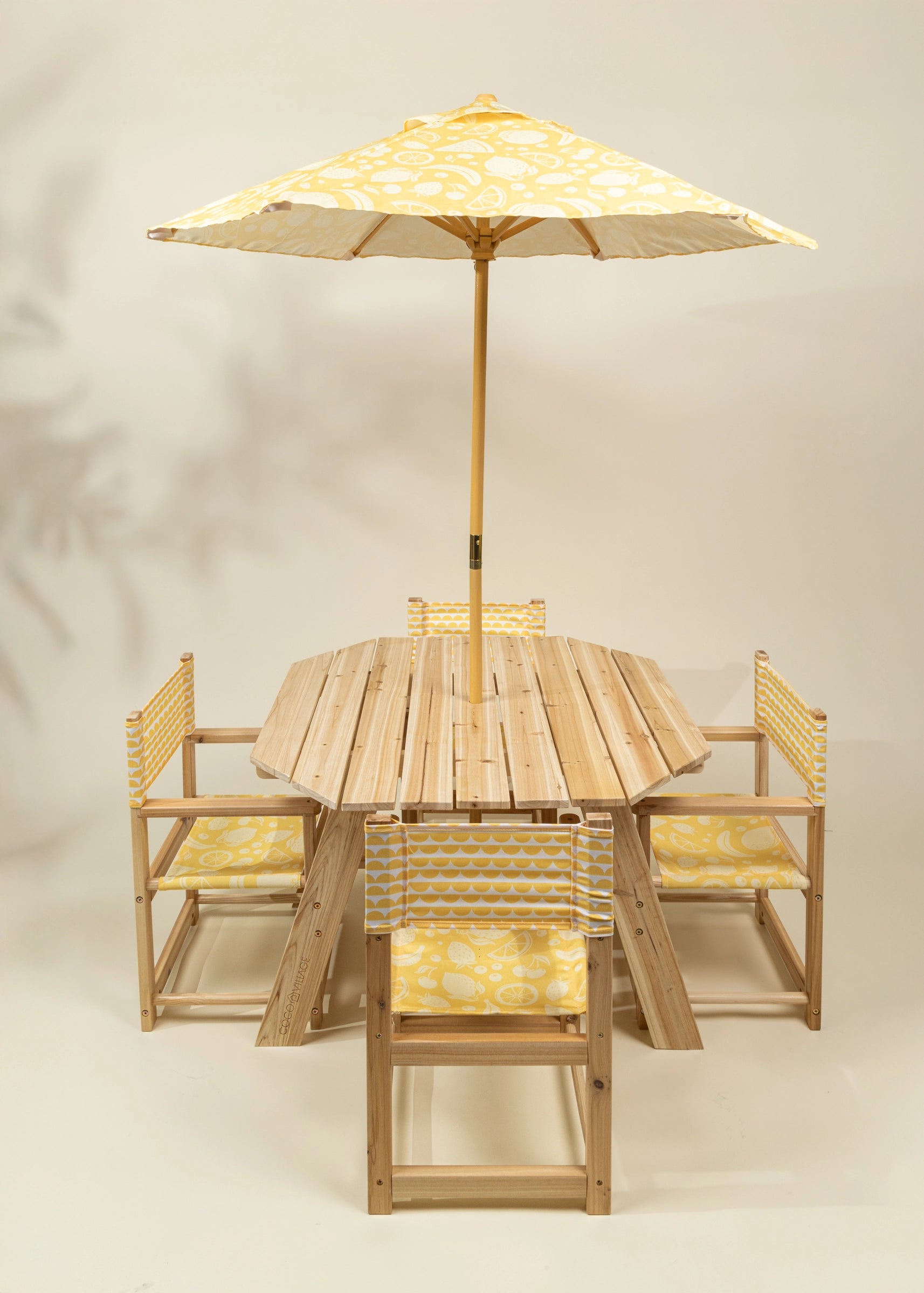 child patio table with umbrella Kids' Patio Set 4 Chairs and Parasol–Summer Fruits – Coco Village
