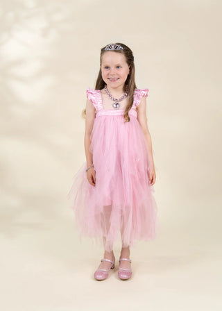 Pink Ruffle Princess Dress with Crown Play