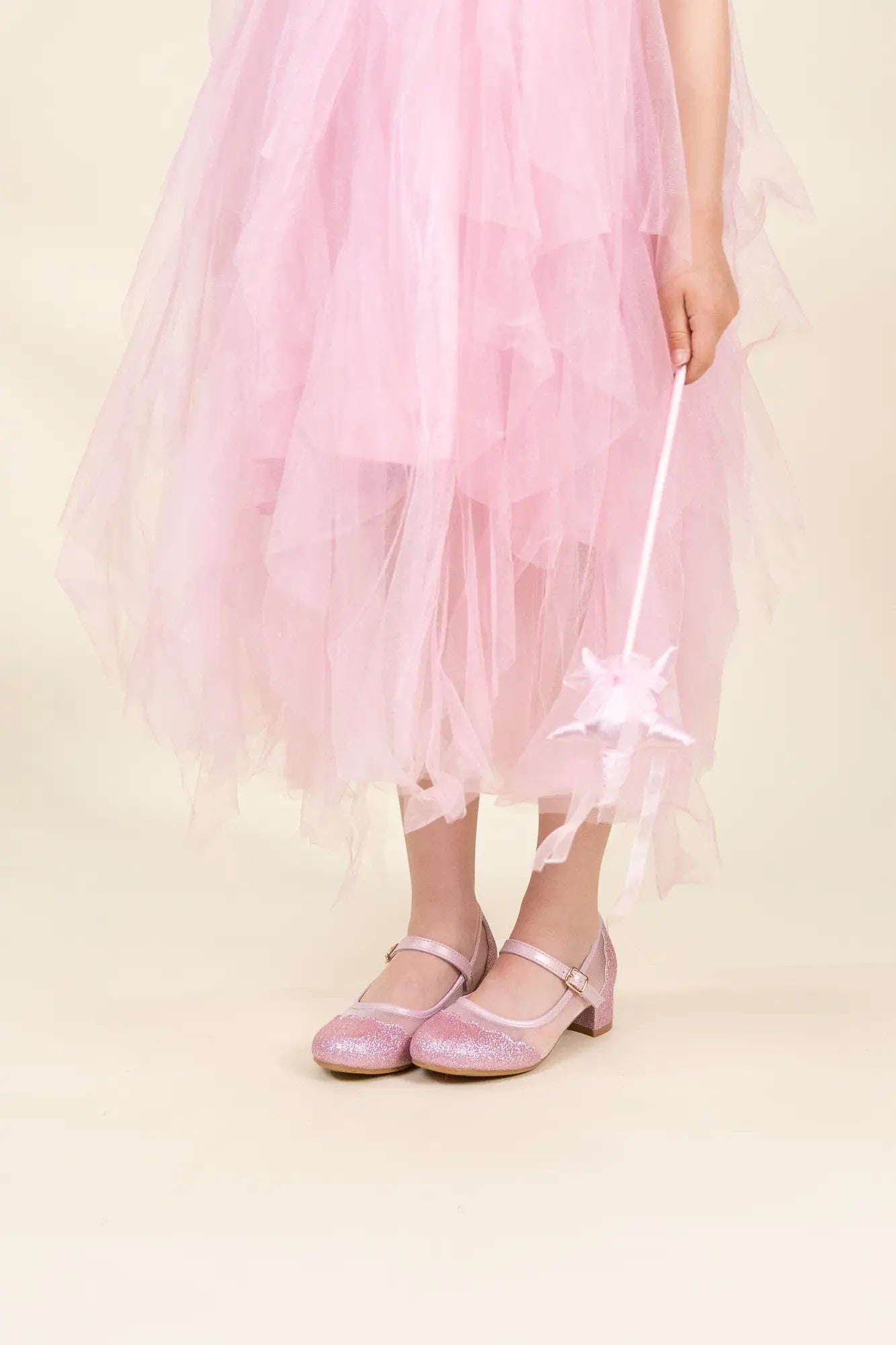 Costume robe de princesse à volants rose avec couronne 