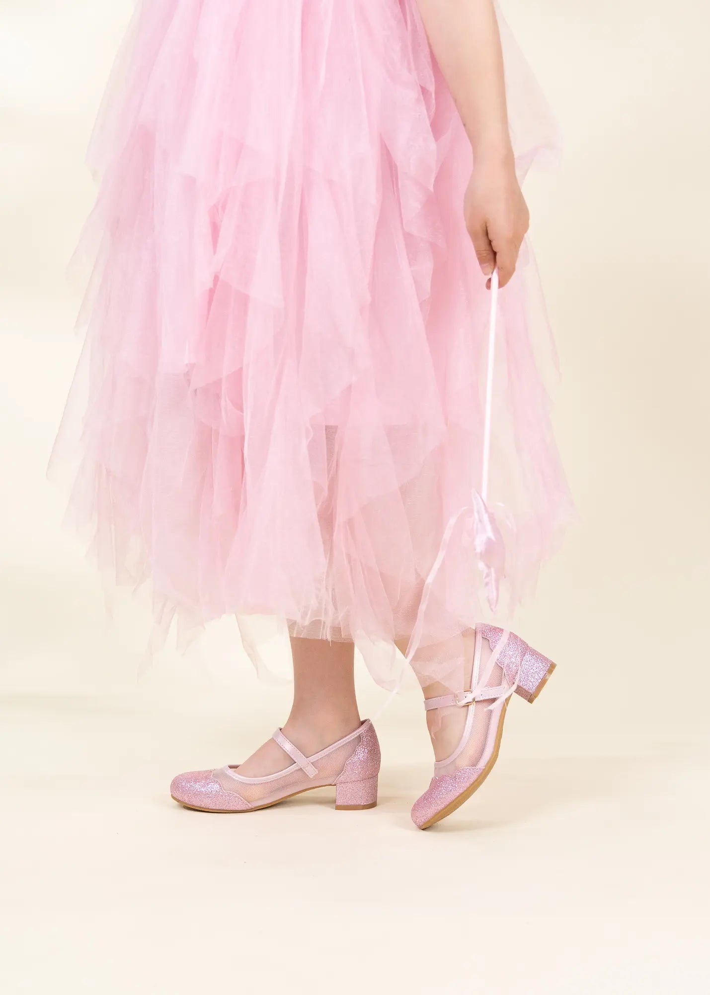 Image of Costume robe de princesse à volants rose avec couronne 
