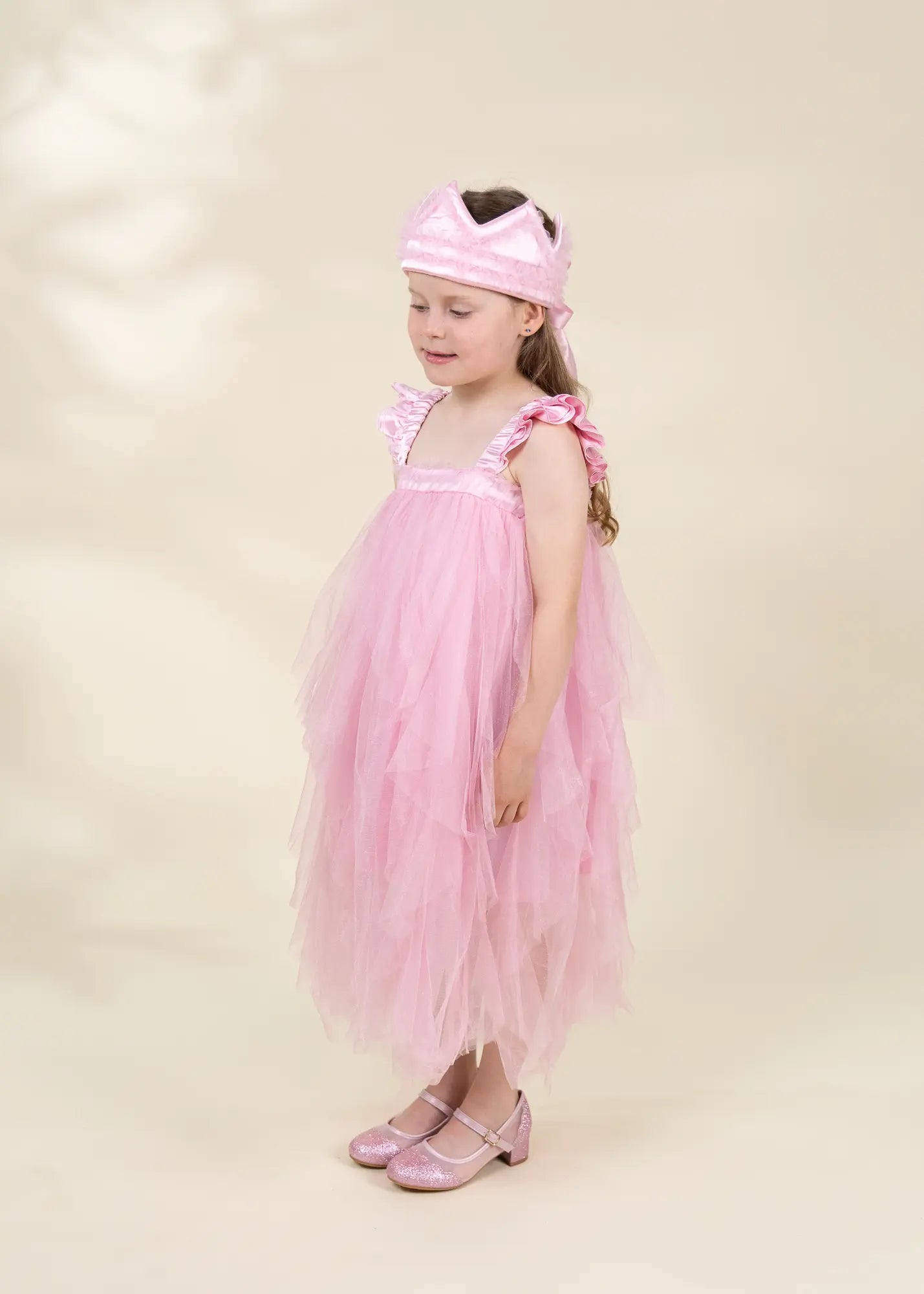 Image of Costume robe de princesse à volants rose avec couronne 