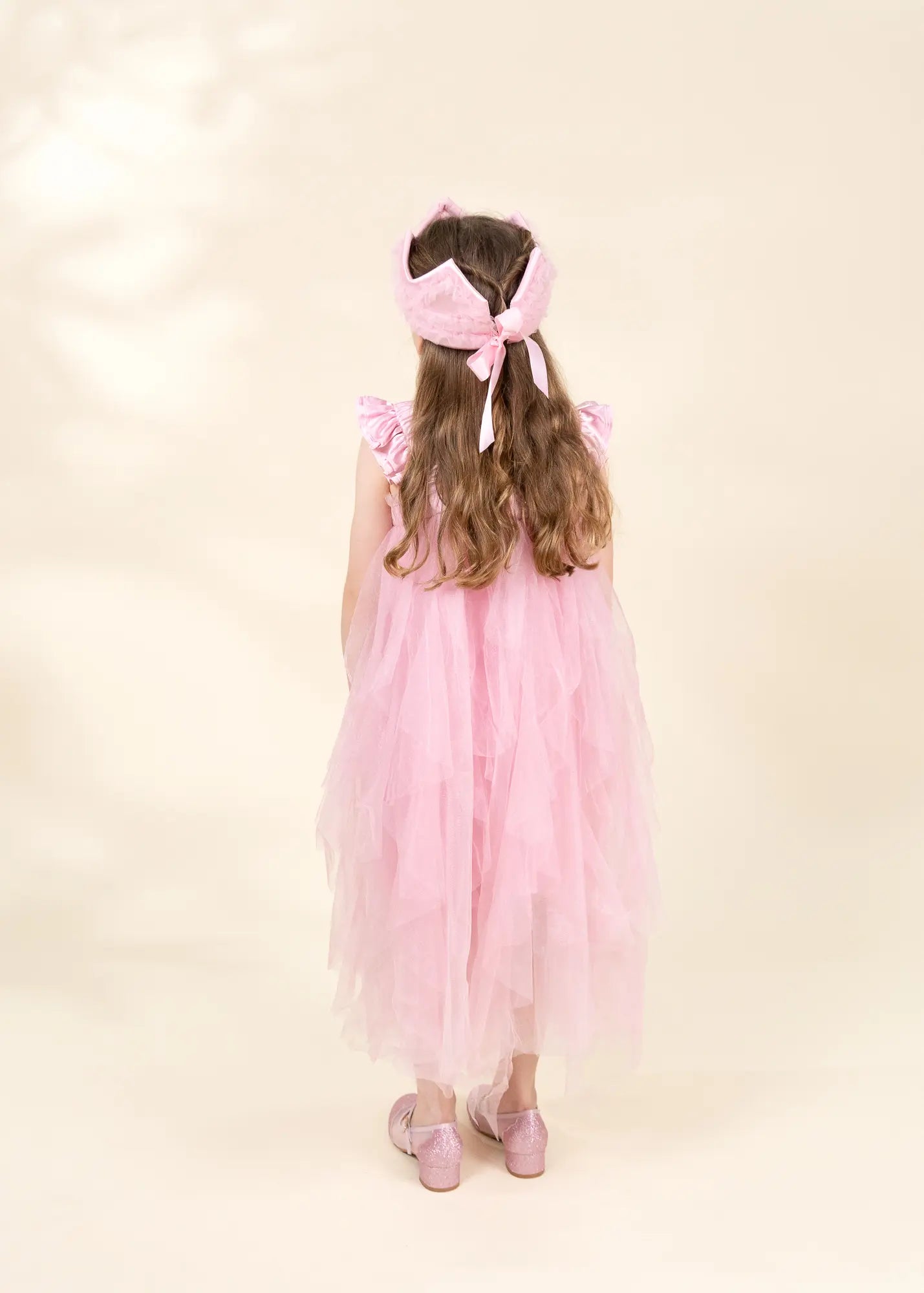 Costume robe de princesse à volants rose avec couronne 