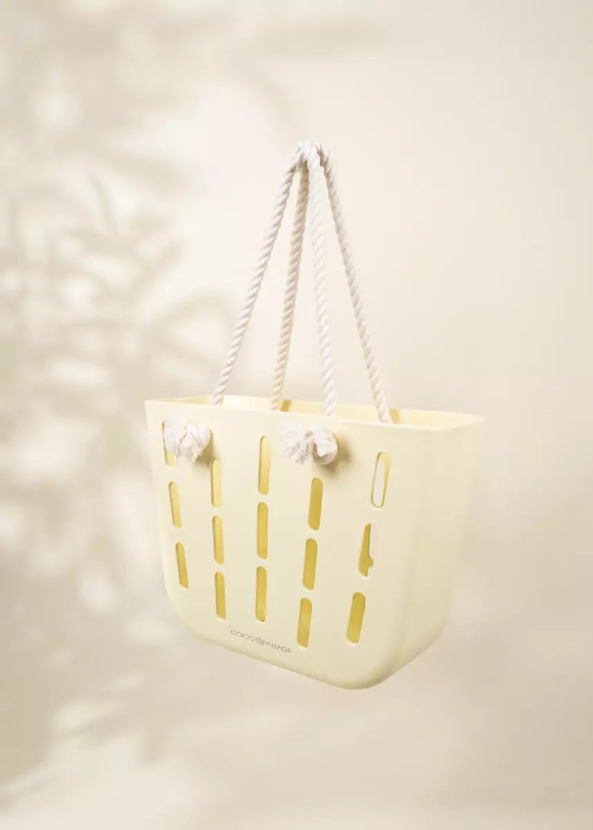 EVA Waterproof Beach Bag W/Cotton Handle Rope-Cream