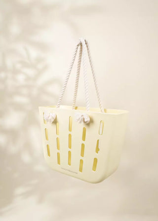 EVA Waterproof Beach Bag W/Cotton Handle Rope-Cream
