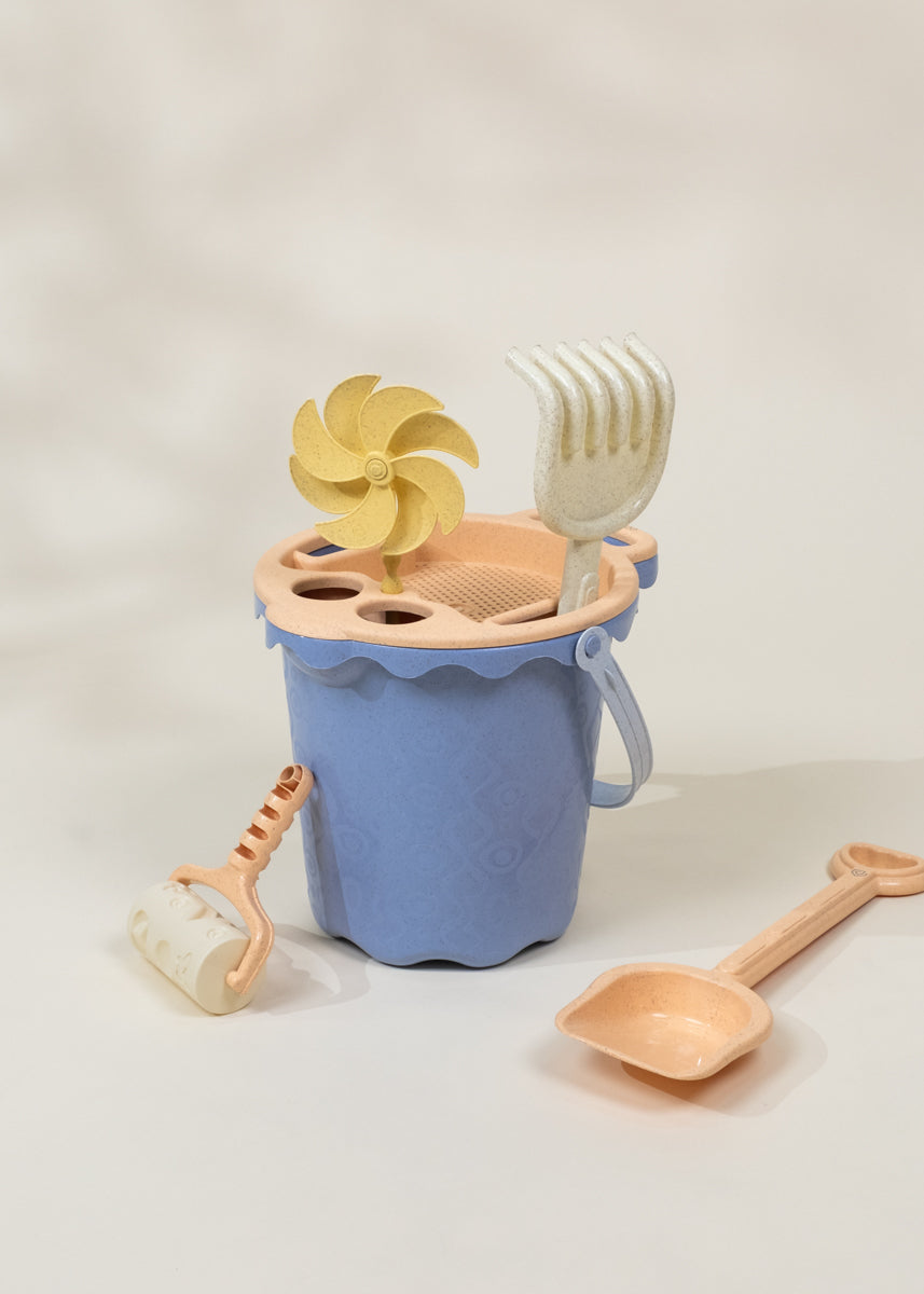Ensemble de jouets de sable en paille de blé grand format 6 pièces – Seau et accessoires 