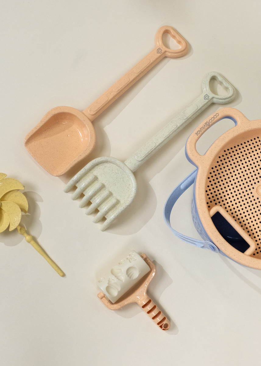 Ensemble de jouets de sable en paille de blé grand format 6 pièces – Seau et accessoires 