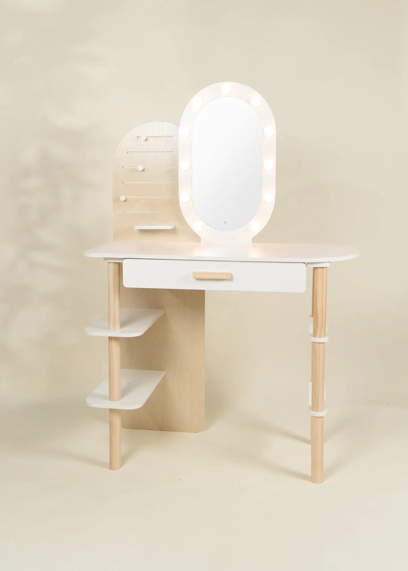 Large Wooden Vanity Station Lighted Mirror&Shelves