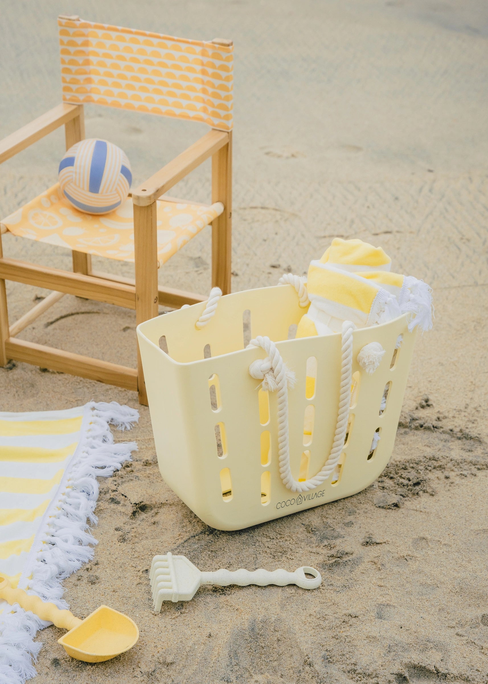 EVA Waterproof Beach Bag W/Cotton Handle Rope-Cream
