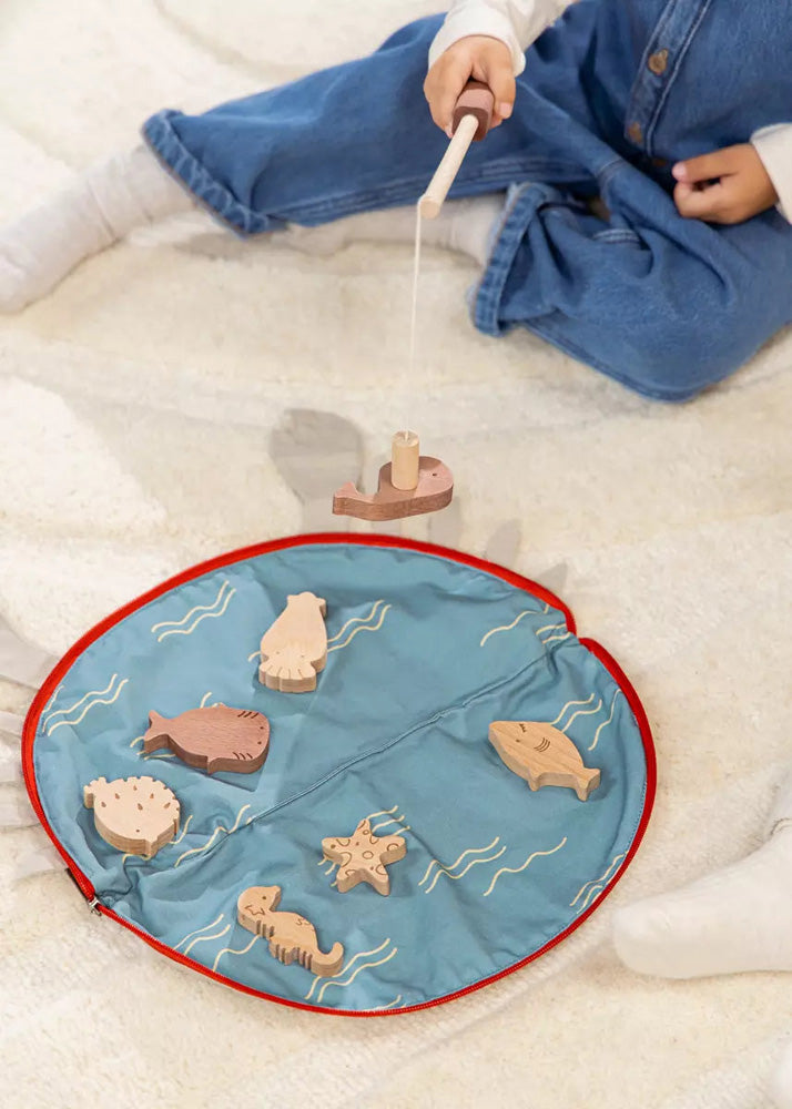 Image of Wooden Fishing Game with Bag