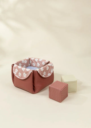 Vegan Leather Play Mat&Cubes Set-Flowered Garden