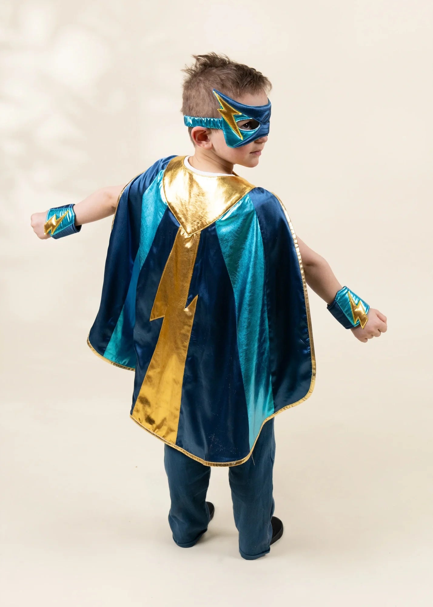 Image of Deep Blue Superhero Cape & Mask Play Costume 3–4Y