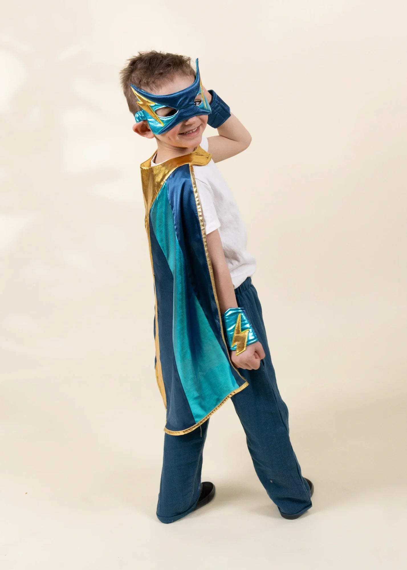 Deep Blue Superhero Cape & Mask Play Costume 3–4Y