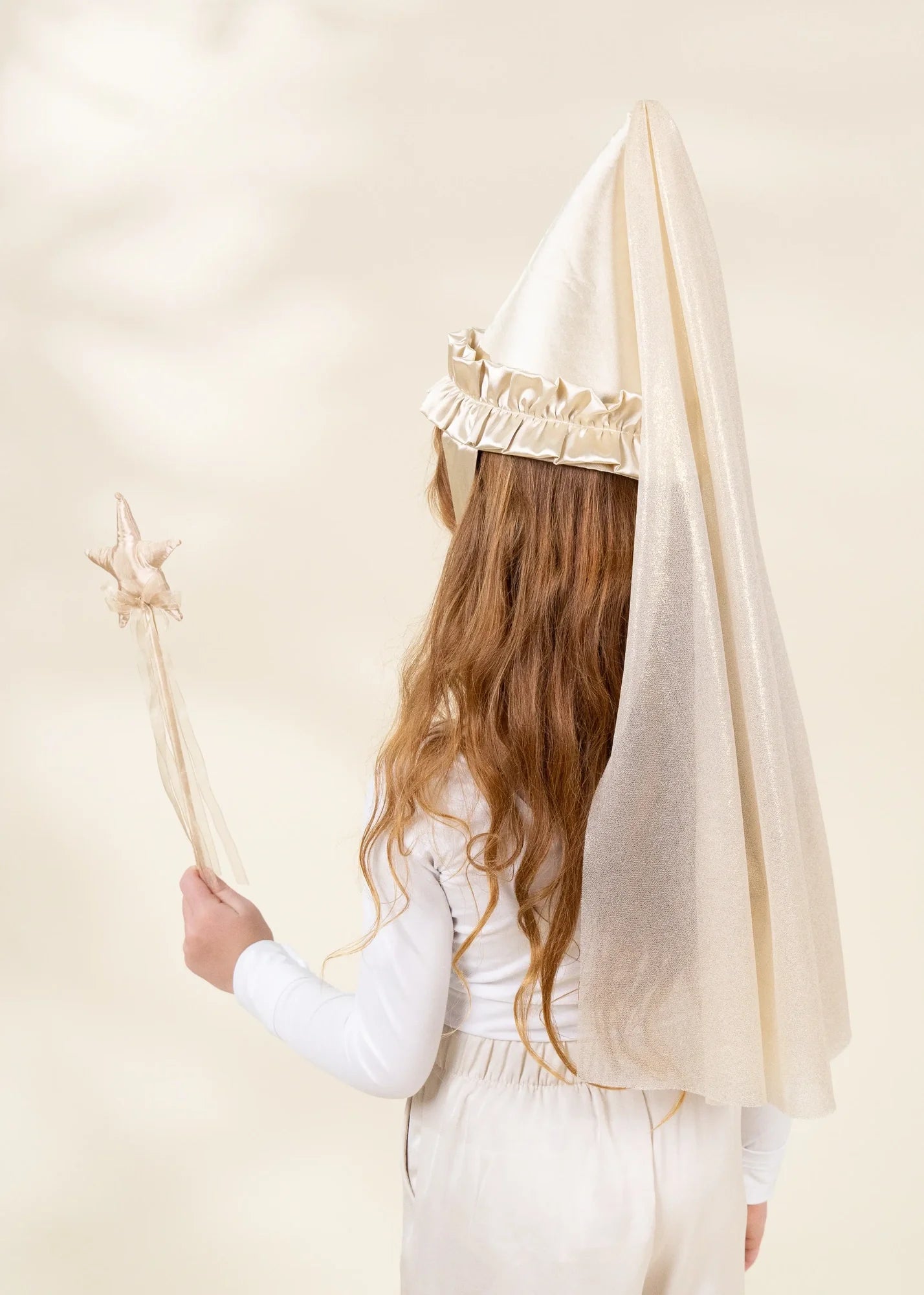 Role Play Dress-Up Light Gold Star  Wand w Ribbon