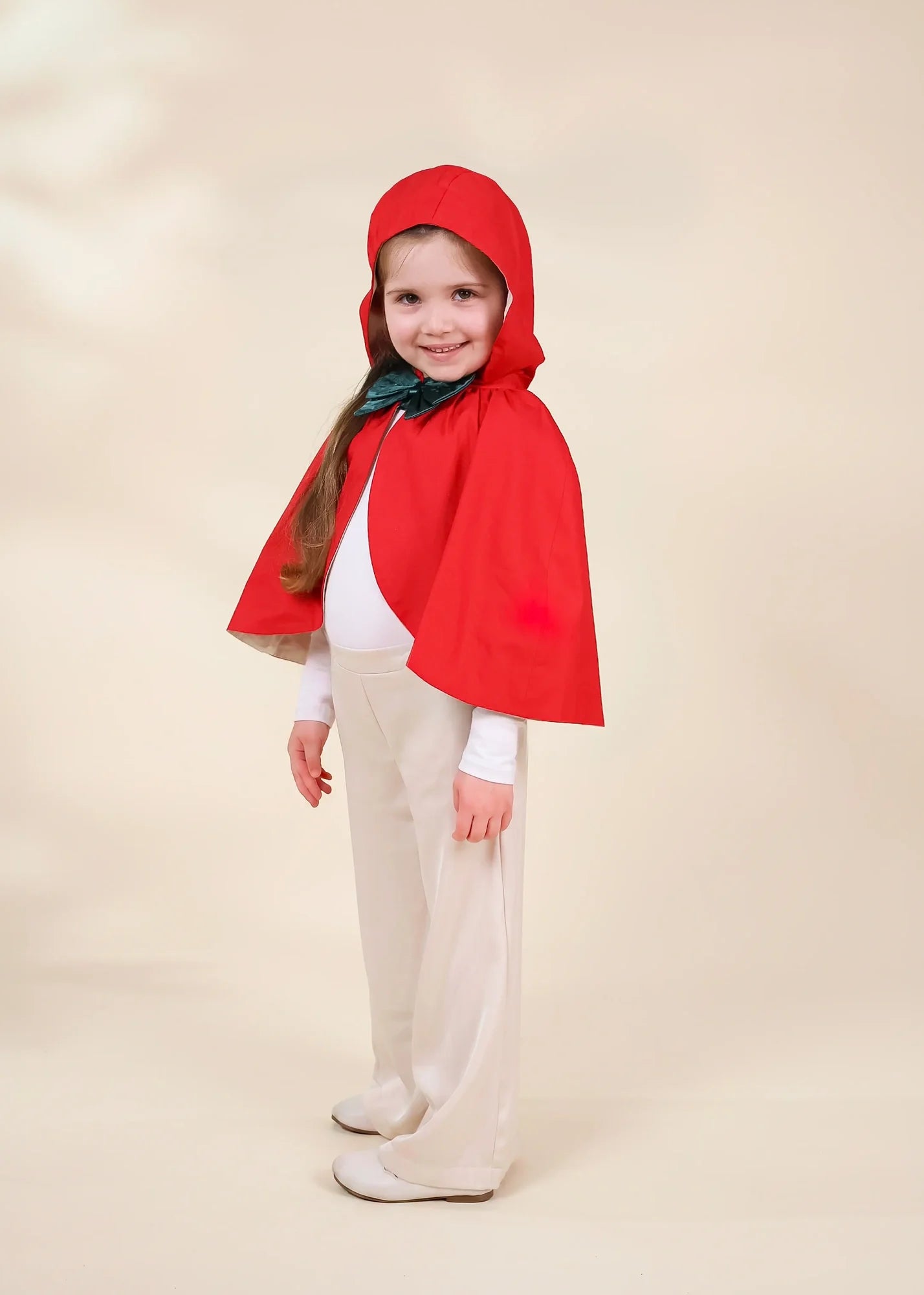 Image of Role Play Dress-Up Red Cotton Twill Cape with Bow