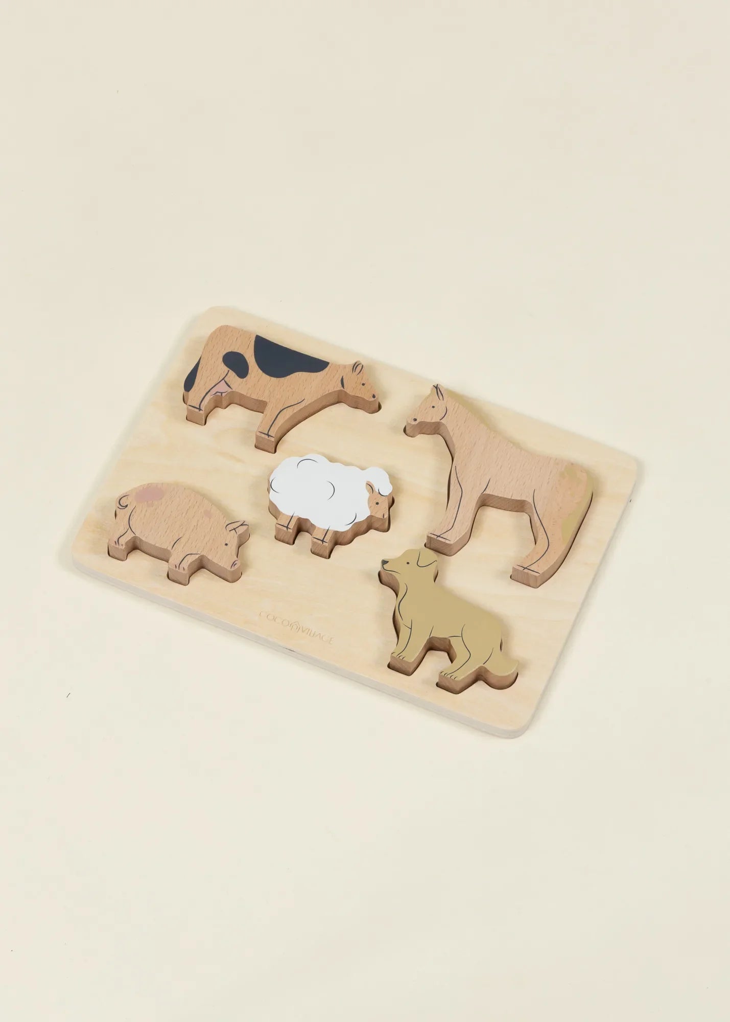 Image of Set of 5 Pasture Animals on Wooden Plate
