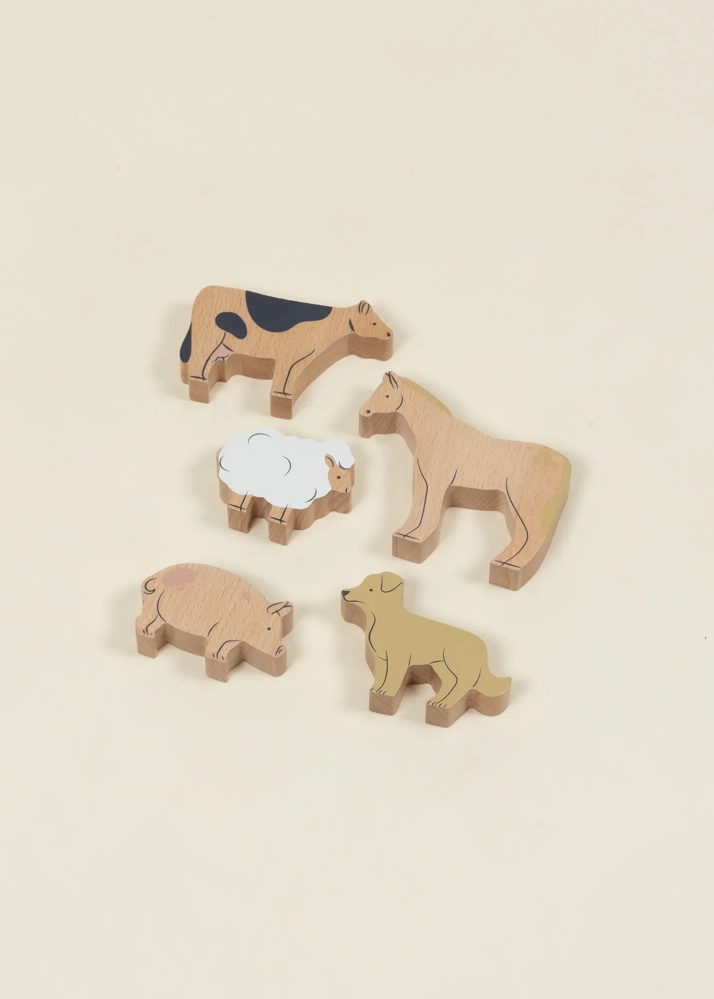 Image of Set of 5 Pasture Animals on Wooden Plate