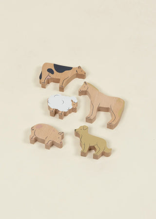 Set of 5 Pasture Animals on Wooden Plate
