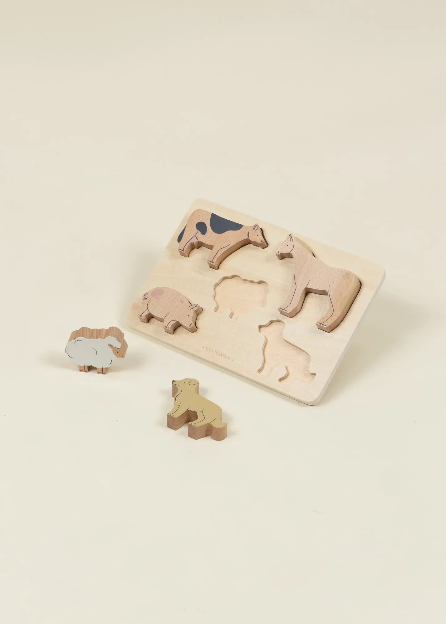 Image of Set of 5 Pasture Animals on Wooden Plate