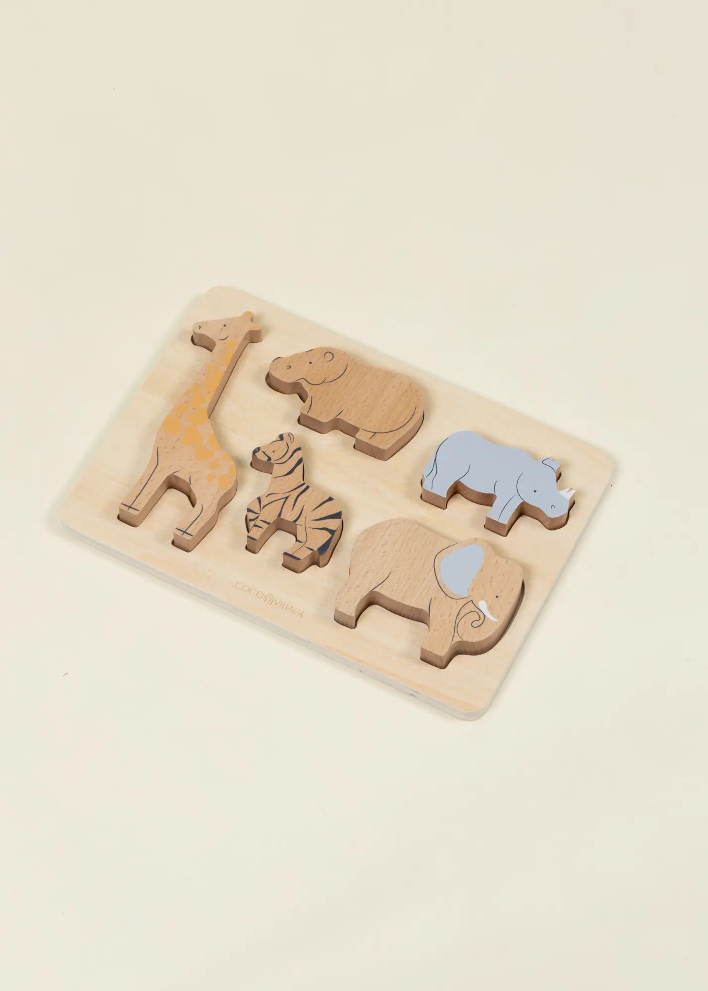 Set of 5 Savannah Herbivores on Wooden Plate