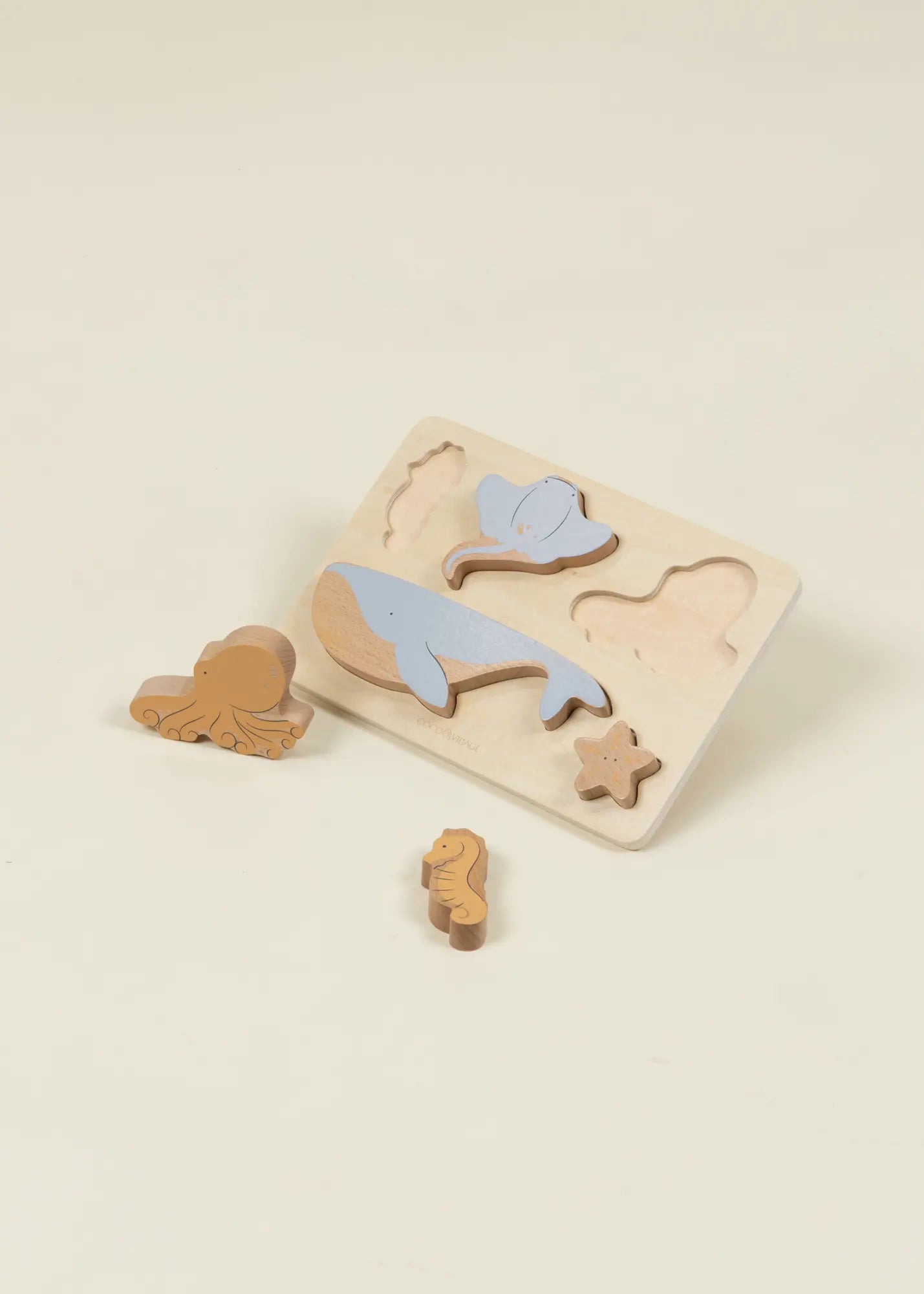 Image of Set of 5 Sea Animals on Wooden Plate