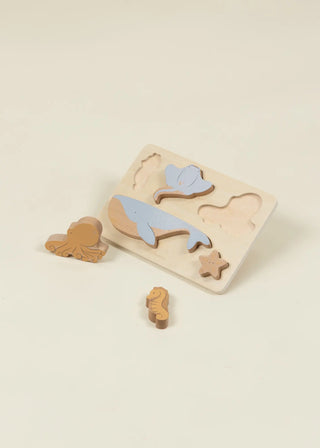 Set of 5 Sea Animals on Wooden Plate