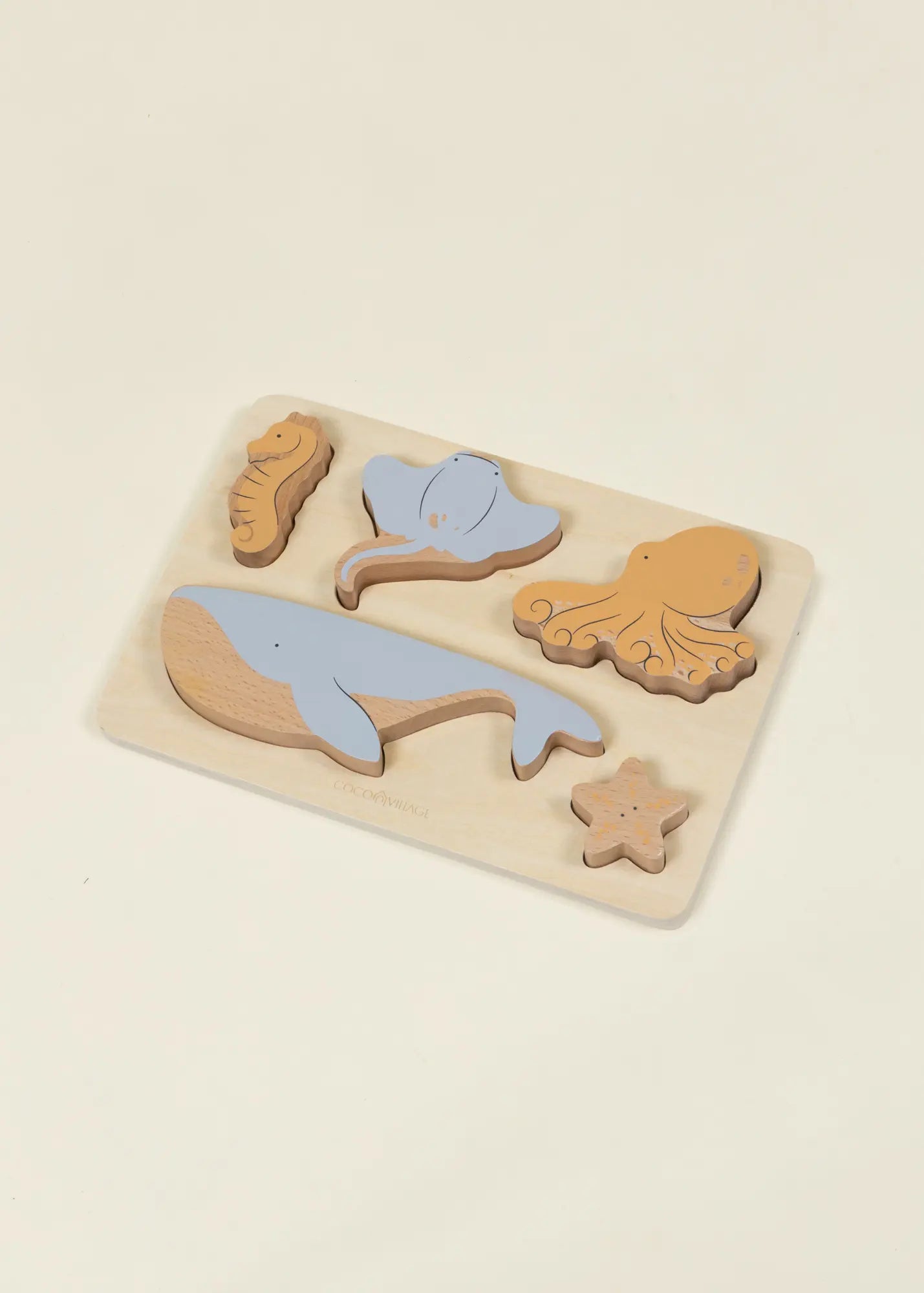 Set of 5 Sea Animals on Wooden Plate