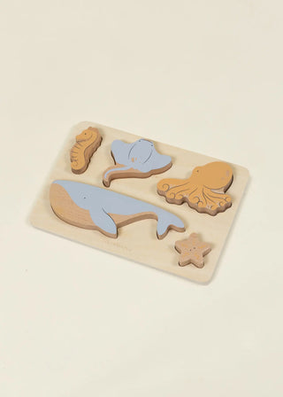 Set of 5 Sea Animals on Wooden Plate