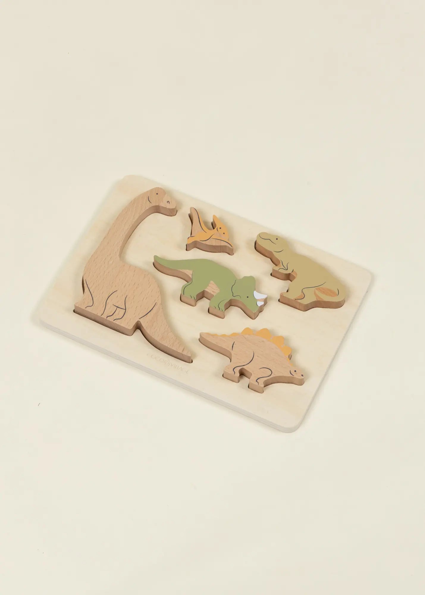 Image of Set of 5 Dinosaurs on Wooden Plate