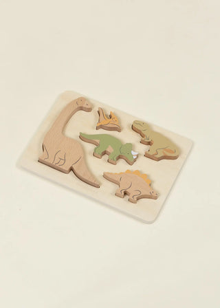 Set of 5 Dinosaurs on Wooden Plate