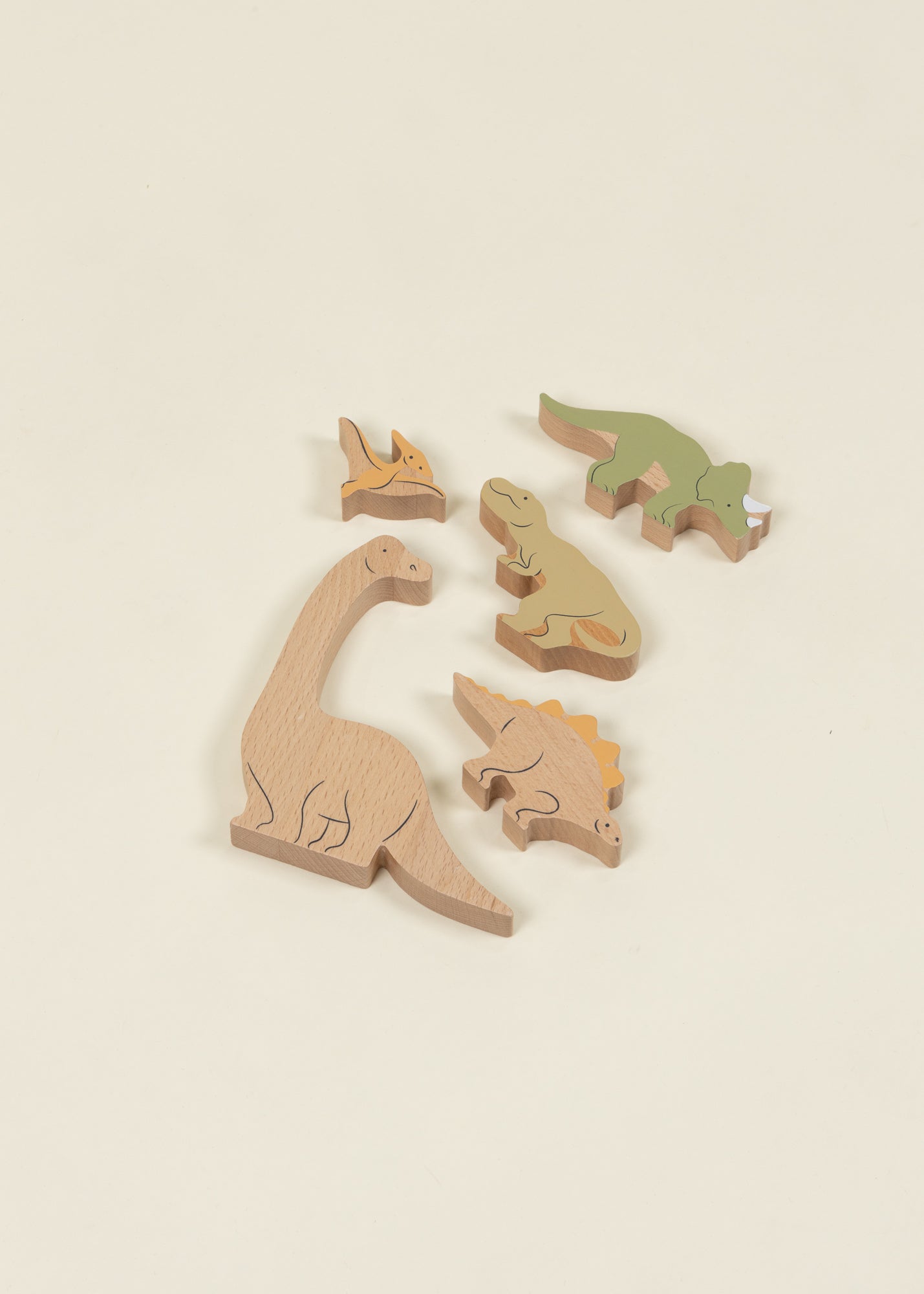 Image of Set of 5 Dinosaurs on Wooden Plate