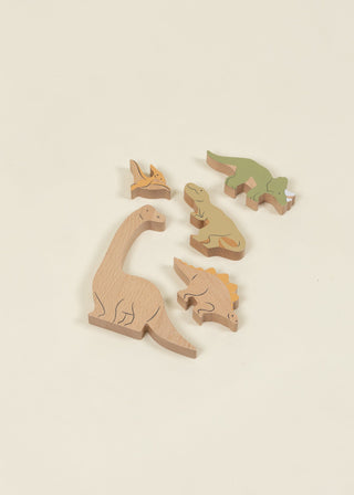 Set of 5 Dinosaurs on Wooden Plate