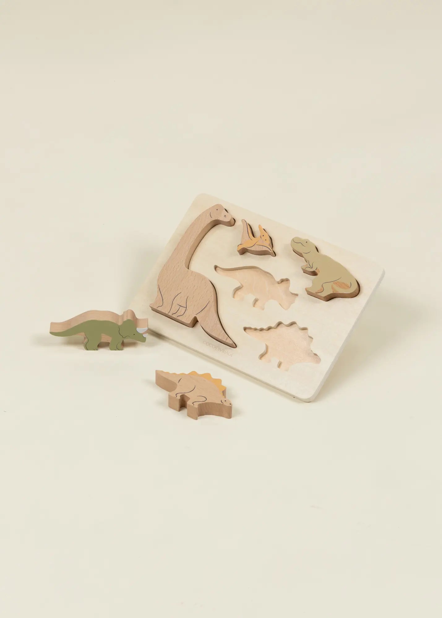 Image of Set of 5 Dinosaurs on Wooden Plate