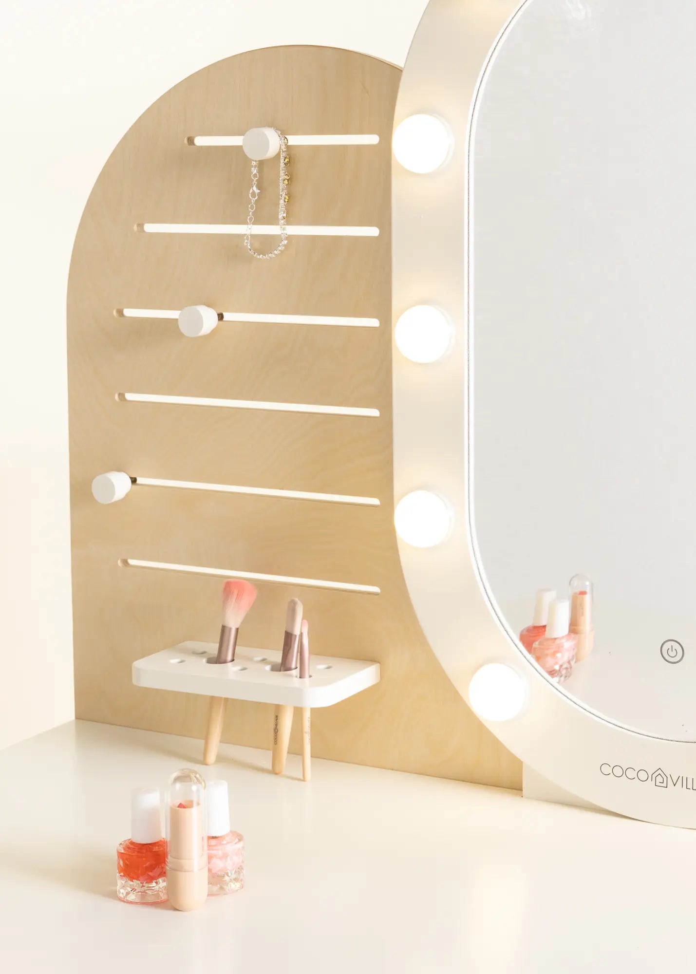 Large Wooden Vanity Station Lighted Mirror & Shelves