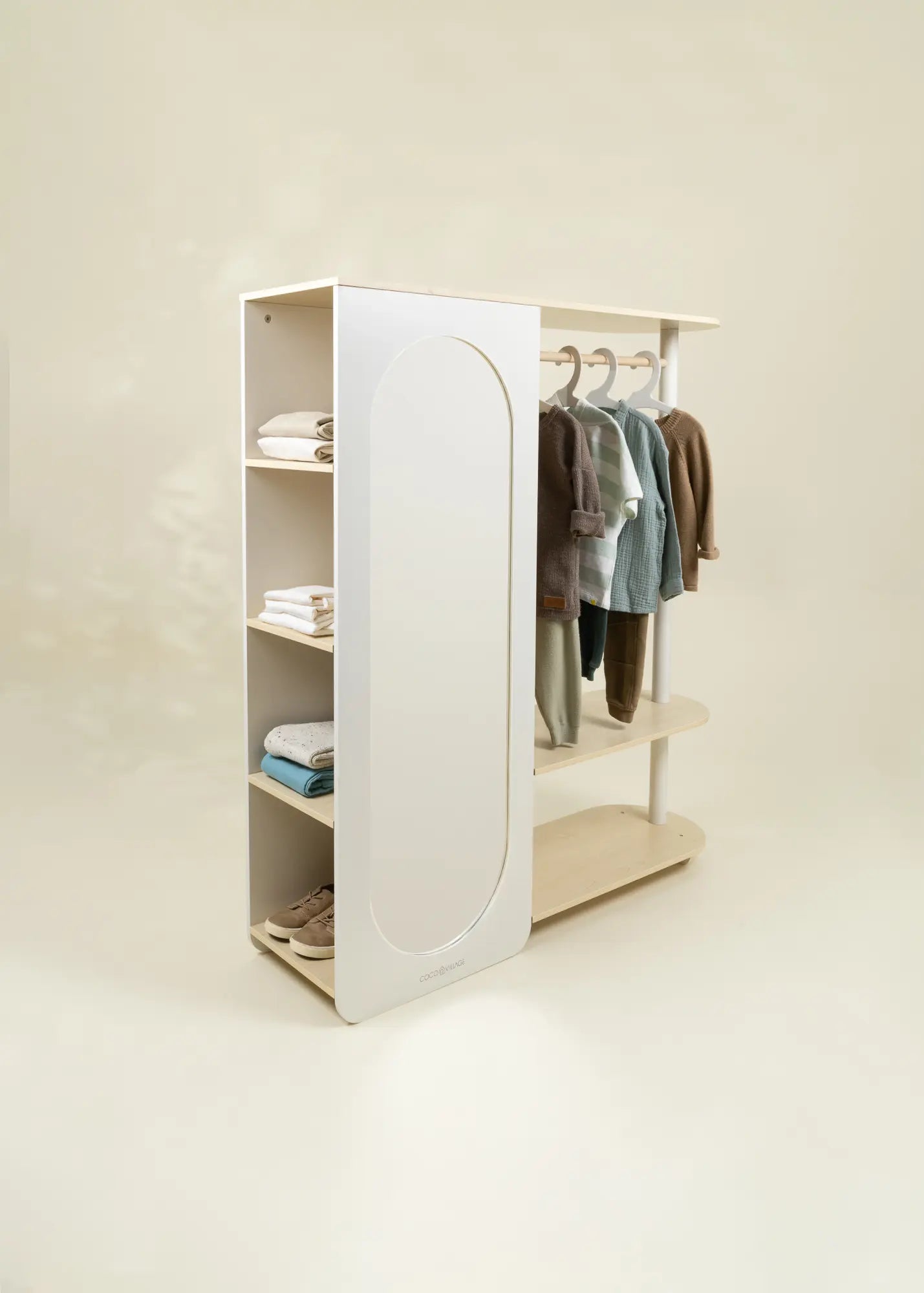 Image of Large Wooden Wardrobe with Shelves & Hanging Rod