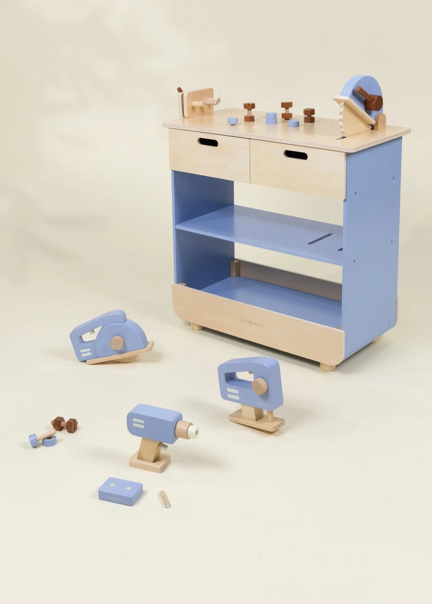 Image of Wooden Play Construction Workbench with Miter Saw