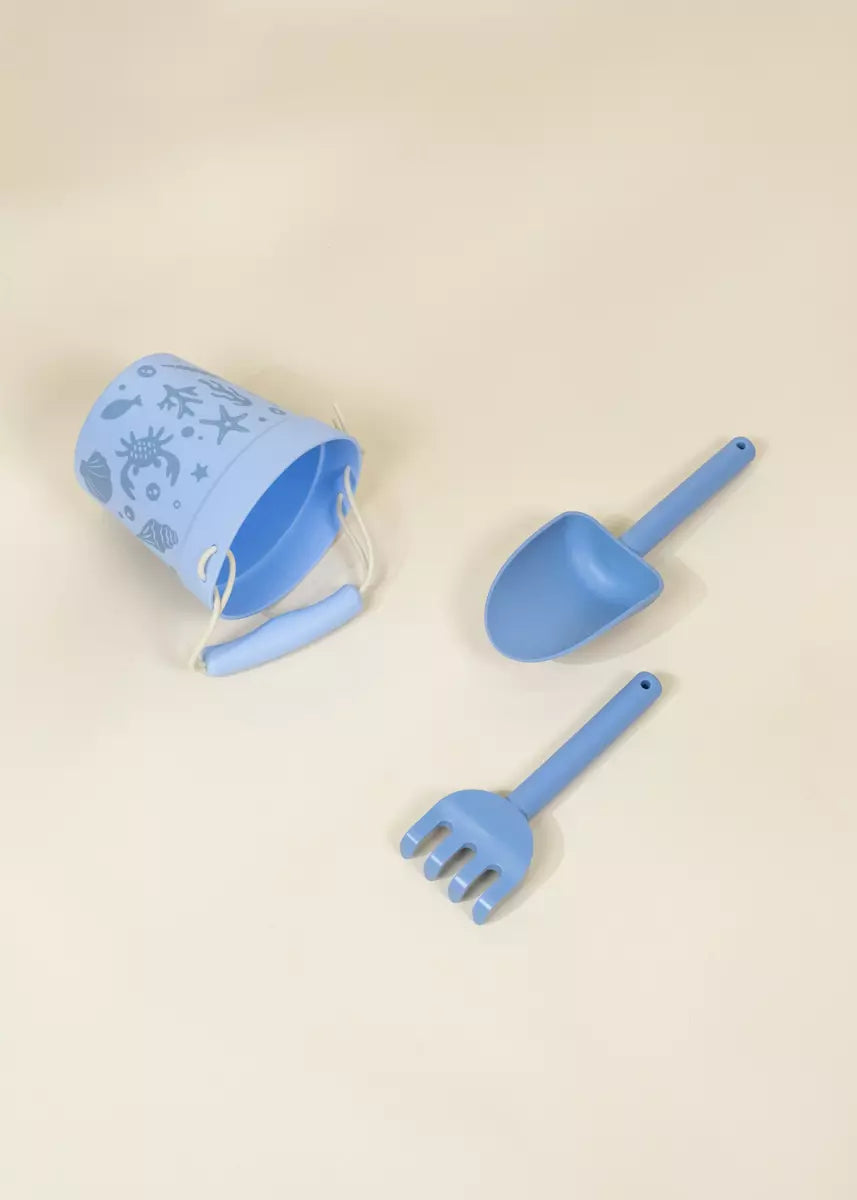 Image of Silicone Beach Bucket & Accessories (3 pcs) - Under the sea