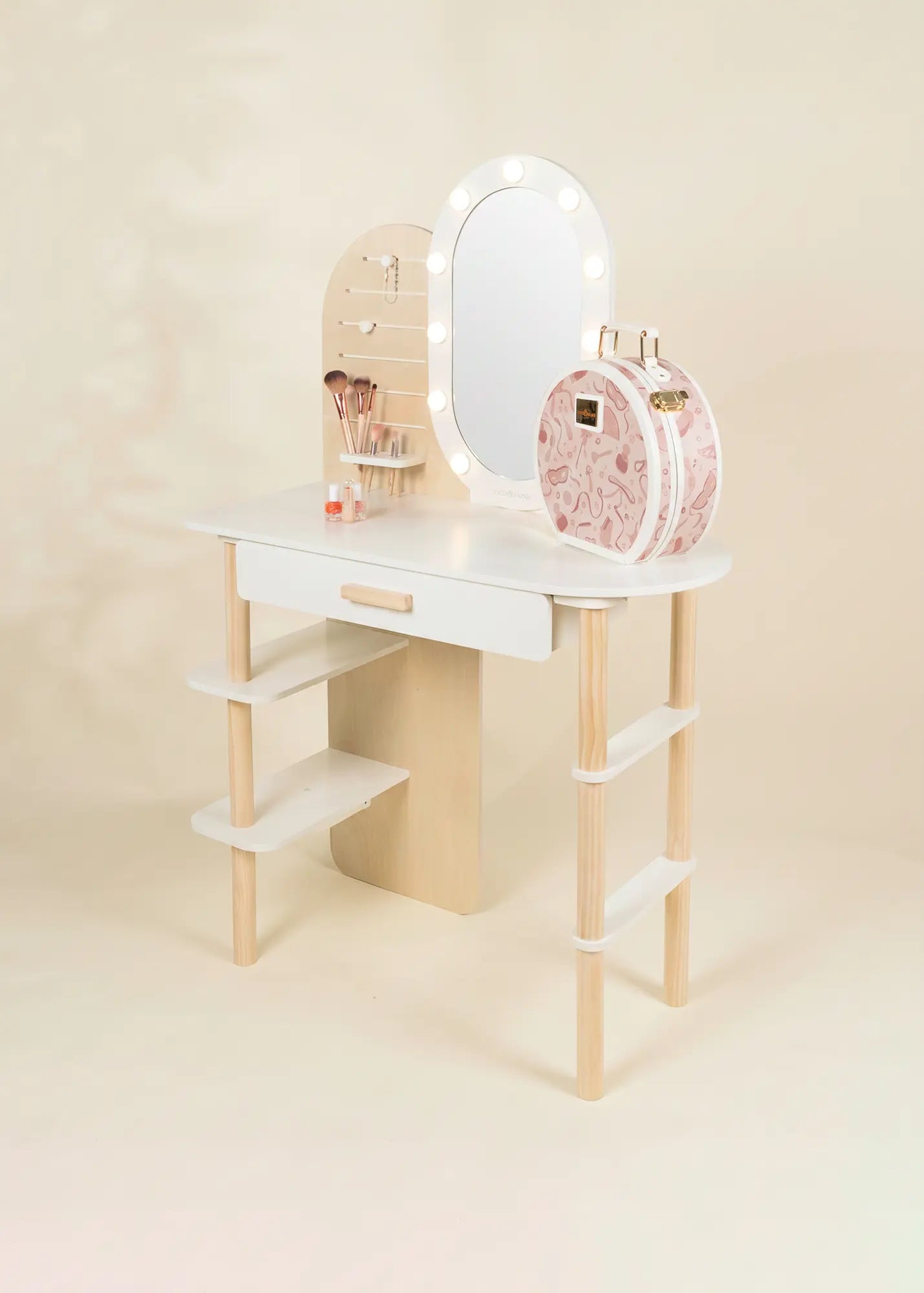 Large Wooden Vanity Station Lighted Mirror&Shelves
