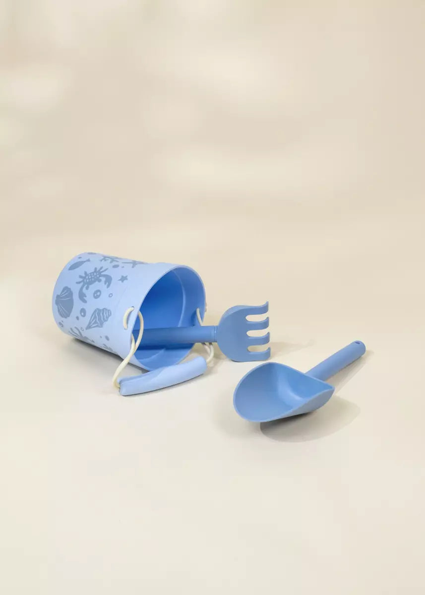 Image of Silicone Beach Bucket & Accessories (3 pcs) - Under the sea