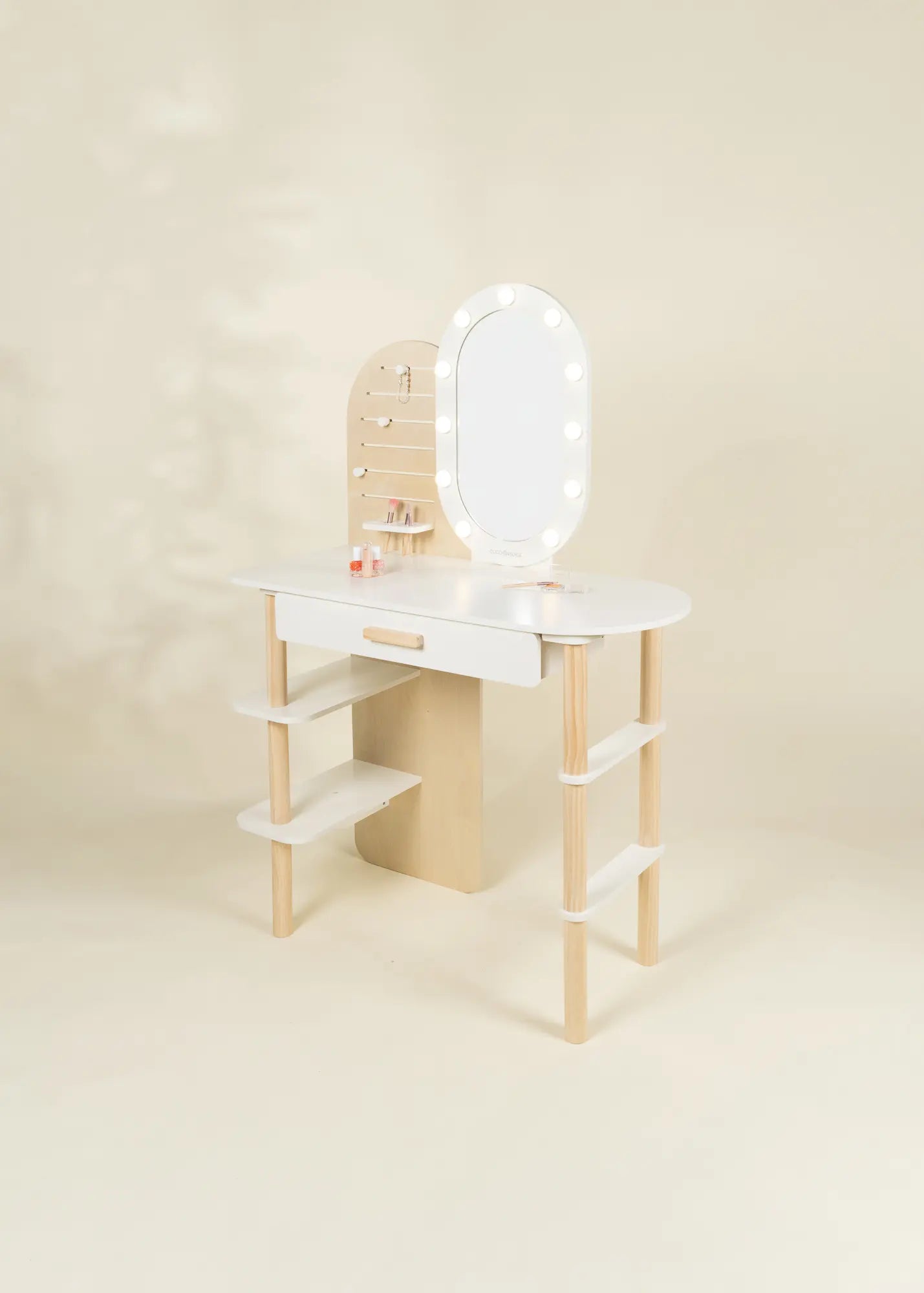 Image of Large Wooden Vanity Station Lighted Mirror & Shelves