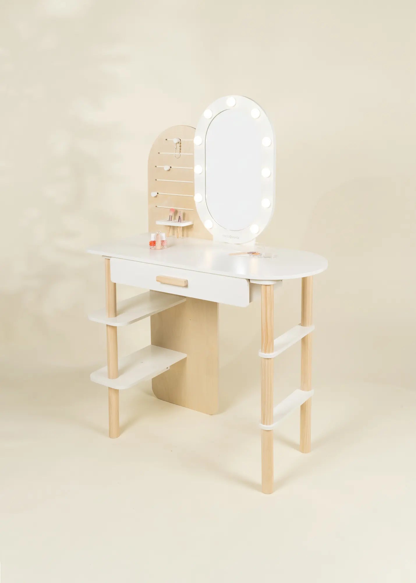 Image of Large Wooden Vanity Station Lighted Mirror&Shelves