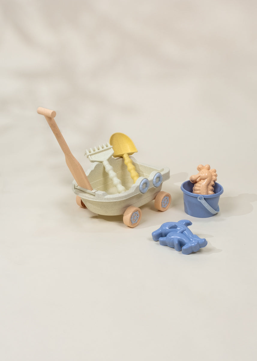Oversized 6-Piece Wheat Straw Sand Toy Set – Wagon & Accessories