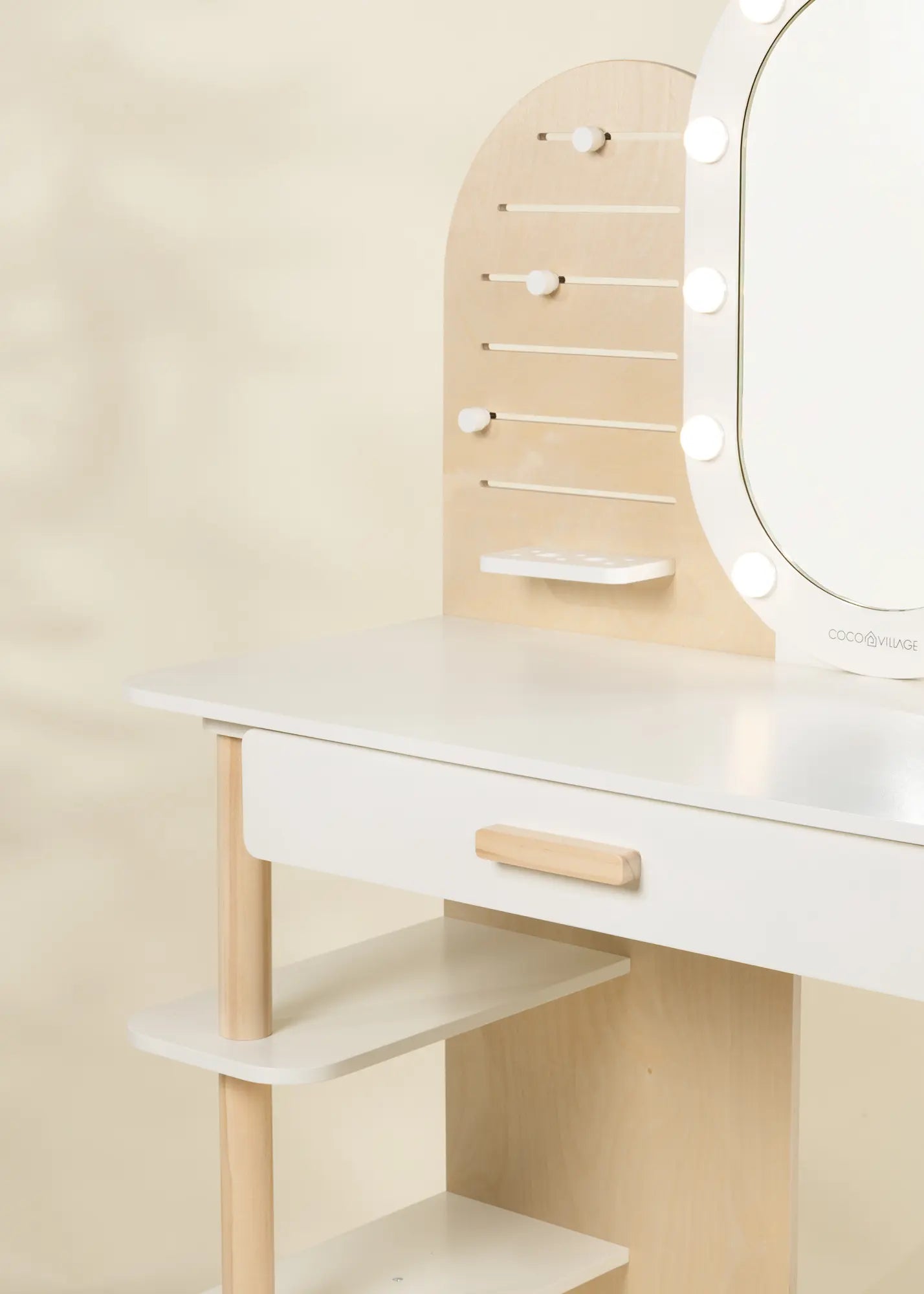 Large Wooden Vanity Station Lighted Mirror&Shelves
