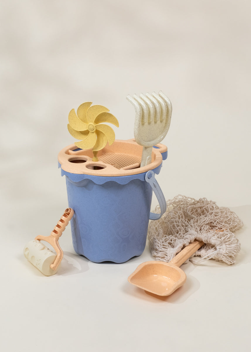 Image of Ensemble de jouets de sable en paille de blé grand format 6 pièces – Seau et accessoires 