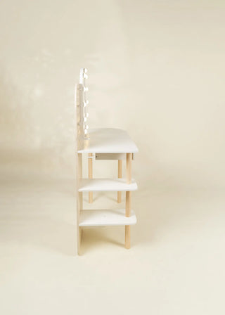 Grande coiffeuse en bois avec miroir éclairé & étagères