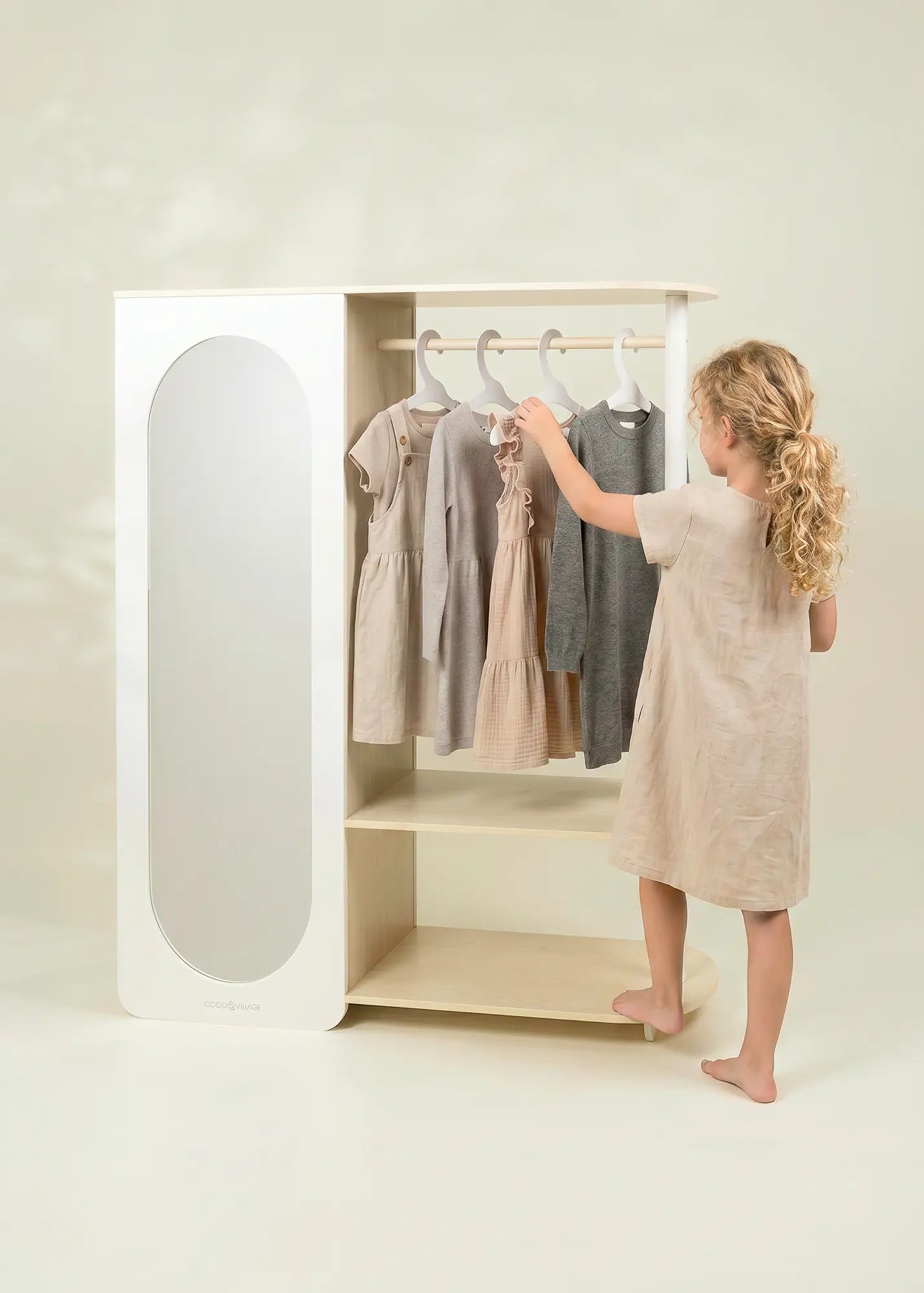 Image of Large Wooden Wardrobe with Shelves & Hanging Rod
