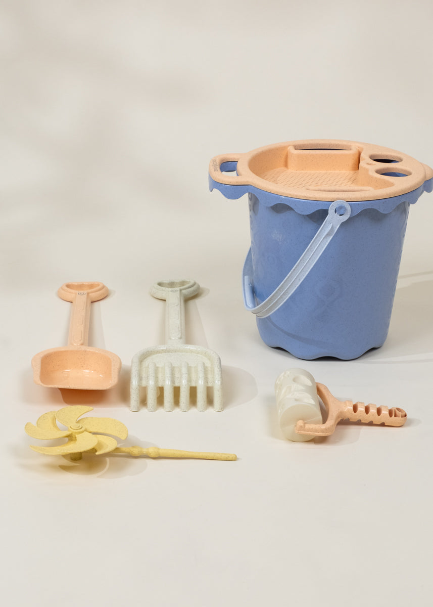 Ensemble de jouets de sable en paille de blé grand format 6 pièces – Seau et accessoires 