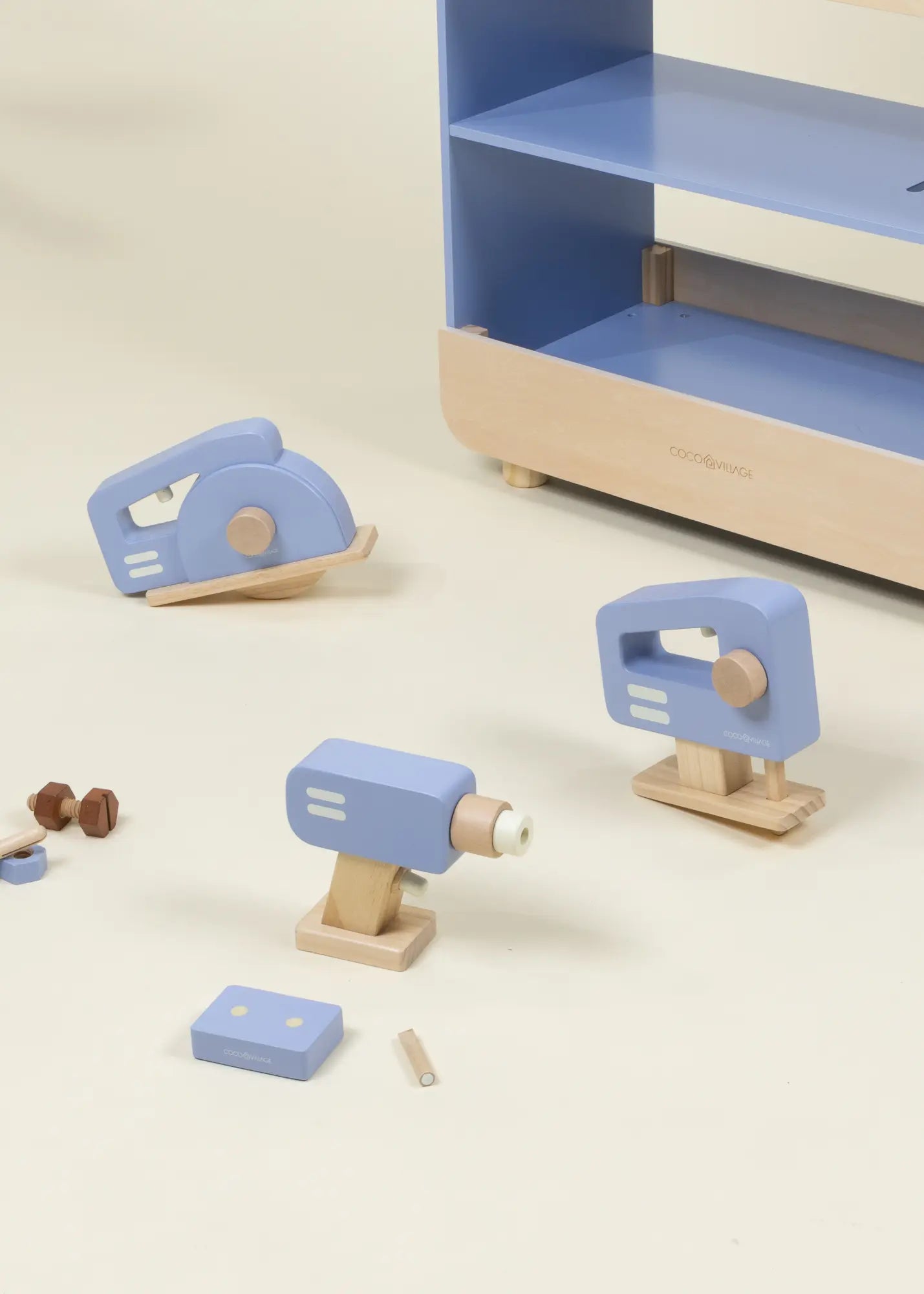 Image of Wooden Play Construction Workbench with Miter Saw
