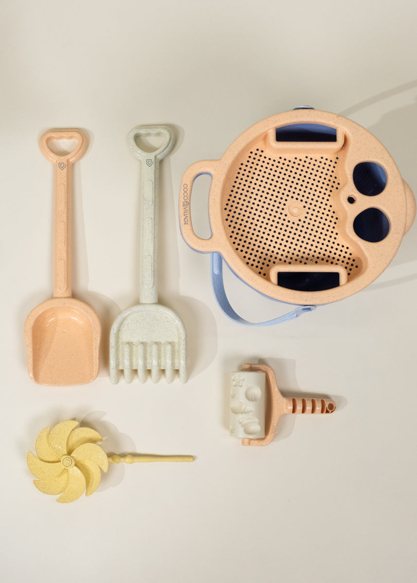 Ensemble de jouets de sable en paille de blé grand format 6 pièces – Seau et accessoires 