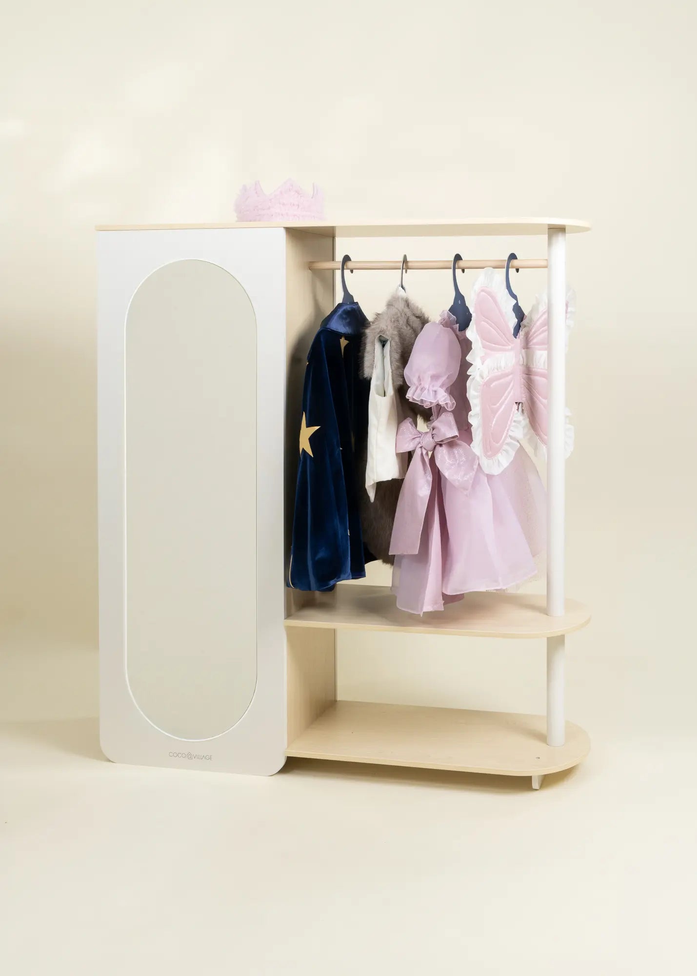 Large Wooden Wardrobe with Shelves & Hanging Rod