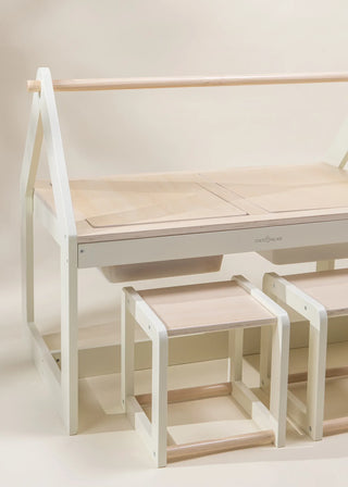 Table d'art et de jeux sensoriels multifonctionnelle en bois avec tabourets 